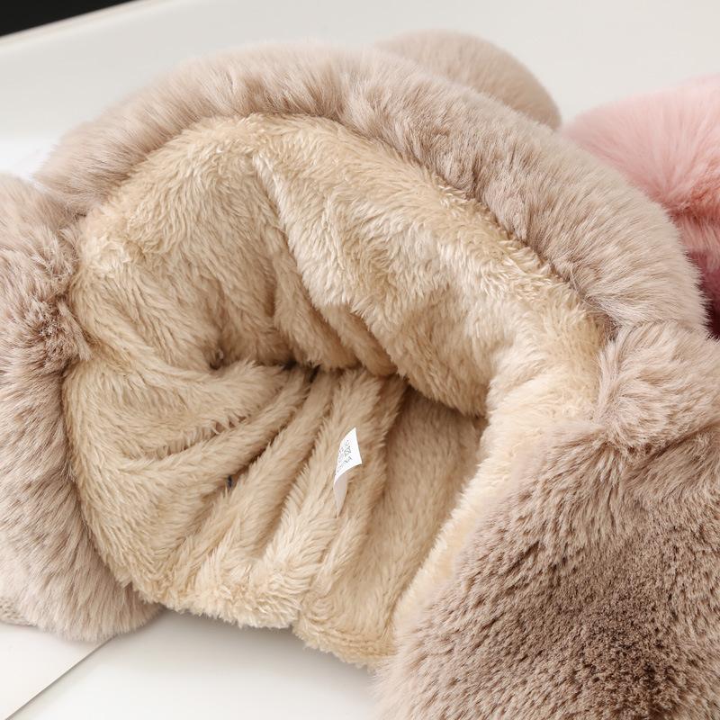 Женская зимняя шапка Утолщенная Лыжная Плюшевая Вязаная Теплая Однотонная Высокого Качества Милая Шапка-ушанка EMA