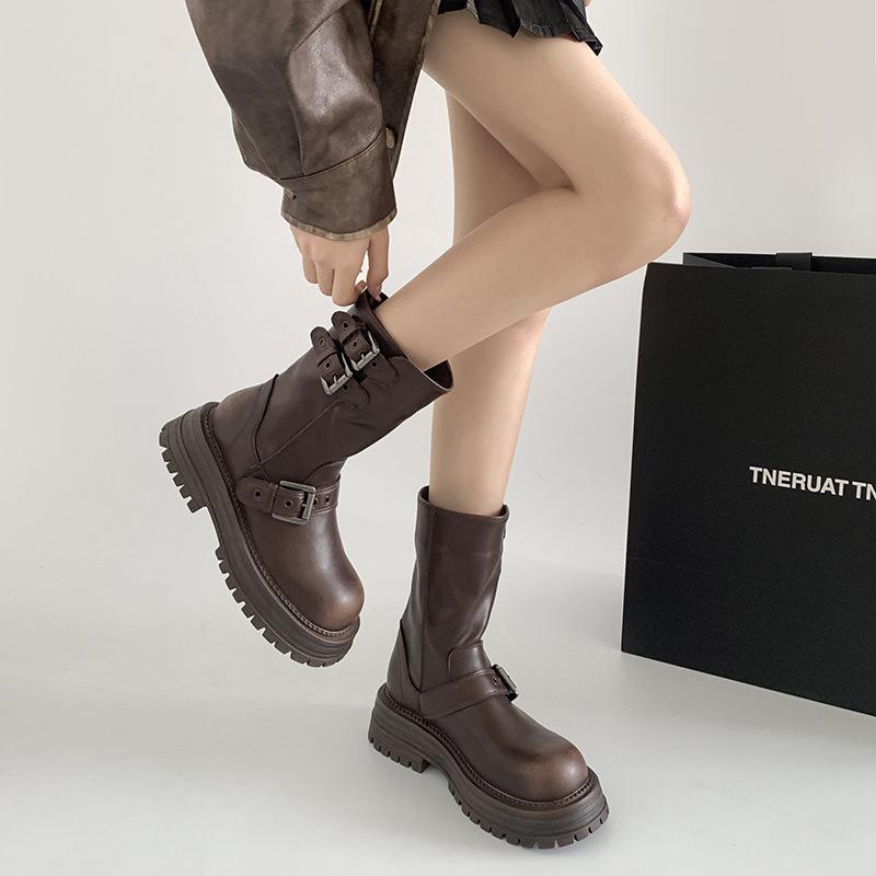 Женские ботинки Martin на толстой подошве и каблуке в британском стиле, новые летние коричневые универсальные высокие короткие ботинки Maillard 2025 года