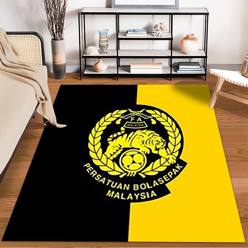 Tiger Emblem on Black and Yellow Rug Non-slip rug suitable for living room and bedroom sofas