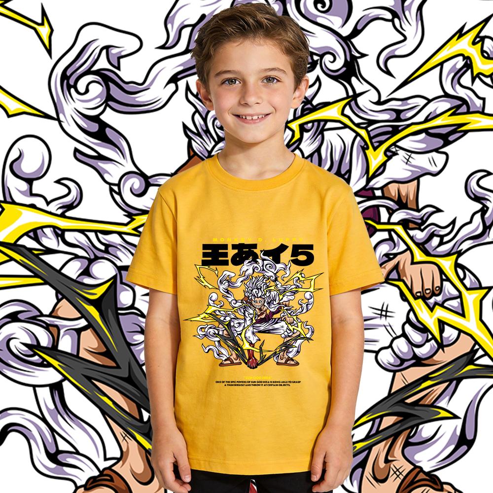 One Piece Luffy Gear 5 Anime Print Tee Kids Cotton T Shirt Boys Girls Summer Casual Top