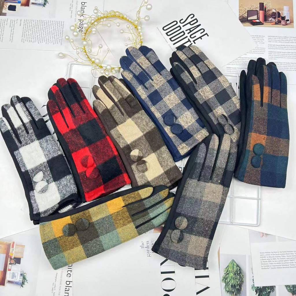 Клетчатые перчатки Женские перчатки для верховой езды Шерстяные перчатки Перчатки для сенсорных экранов с разделителями для пальцев для верховой езды на открытом воздухе