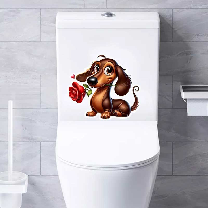 Cute Dachshund Red Rose Vinyl Sticker Waterproof Scratch-Resistant Decal for Car Motorcycle Truck Notebook Computer Q115
