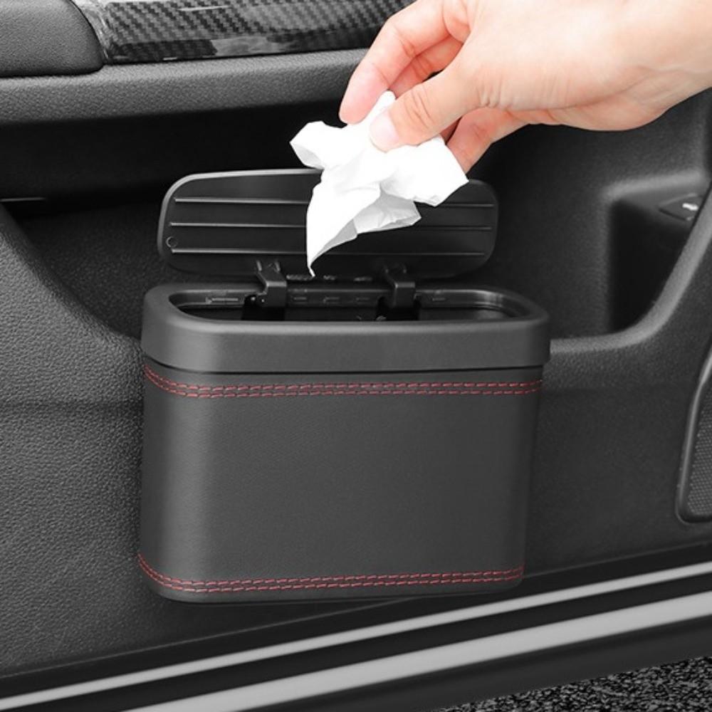Waterproof Vehicle Trash Can PU Leather Hanging Storage Bin Car Interior Supplies
