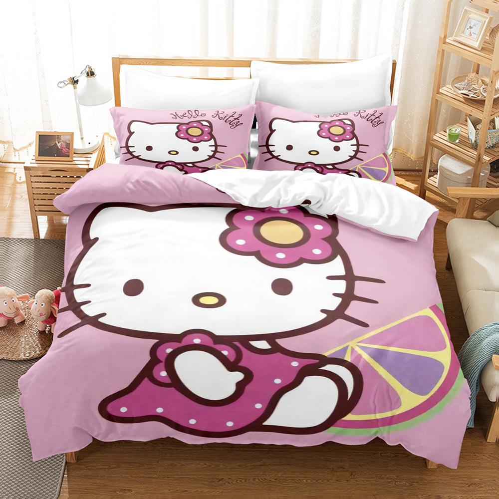 KT кошка Hello Kitty ebay трехкомпонентный комплект постельного белья с мультяшным принтом пододеяльник 3D цифровая печать