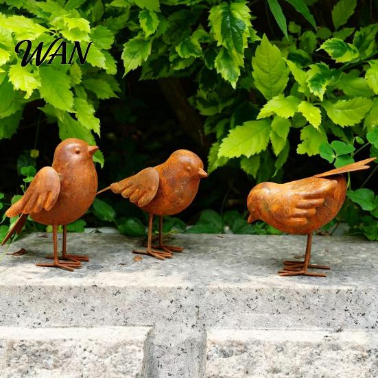 Bird Figurine 3 Pcs Rusty Metal Vintage 3D Modern Decoration Sculpture Farmhouse Outdoor for Patio Yard Garden Mid-century Statue