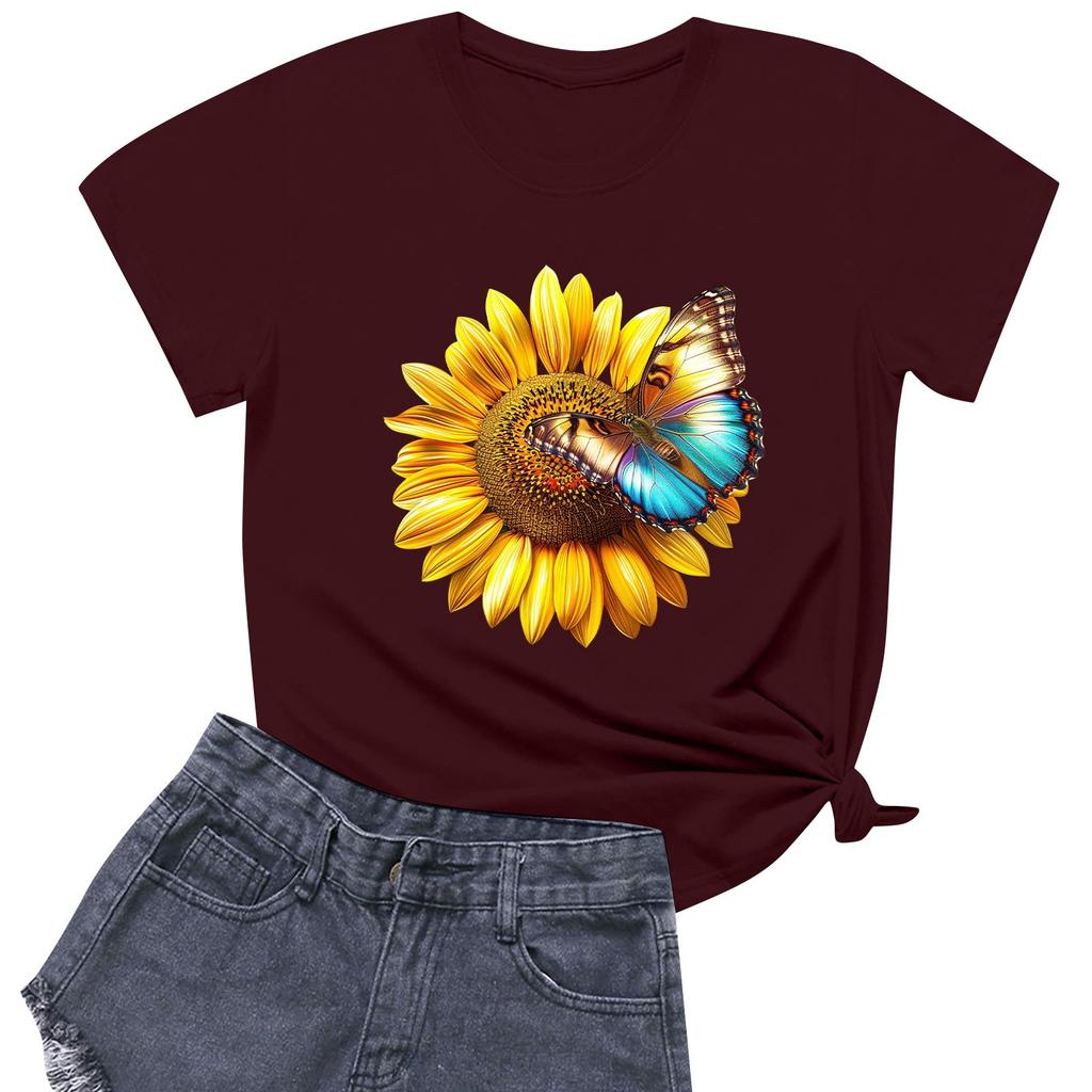 Женская модная повседневная футболка с круглым вырезом и короткими рукавами