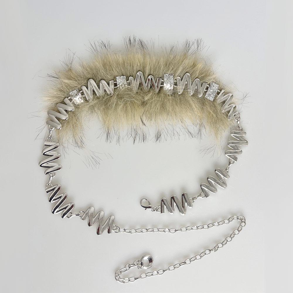 С цепочкой панк меховой пояс супер мягкий пояс джинсы брюки декор плюшевая цепочка на талию