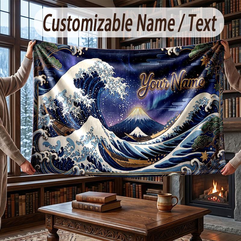 Octopus Sea Life Theme Throw Blanket Custom Name Text Personalized Blanket Soft Cozy Blanket for Home Sofa Bed