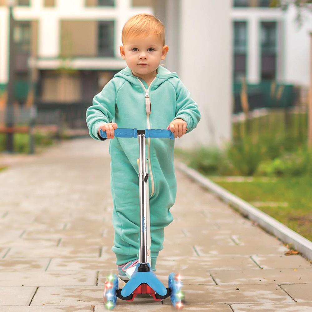 Adjustable Three-Wheel LED Scooter in Blue for Kids