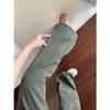 Women's High-Waist Army Green Retro Casual Wide-Leg Jeans