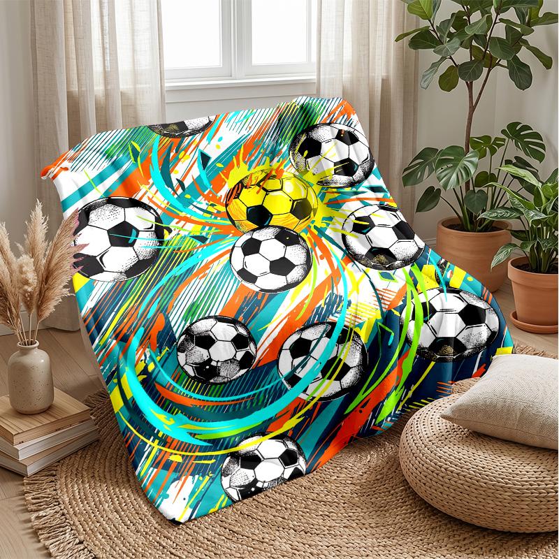 Soccer Ball Artwork Theme blanket Lightweight Warm Flannel Blanket Decorative Throw Blanket for Home Decoration
