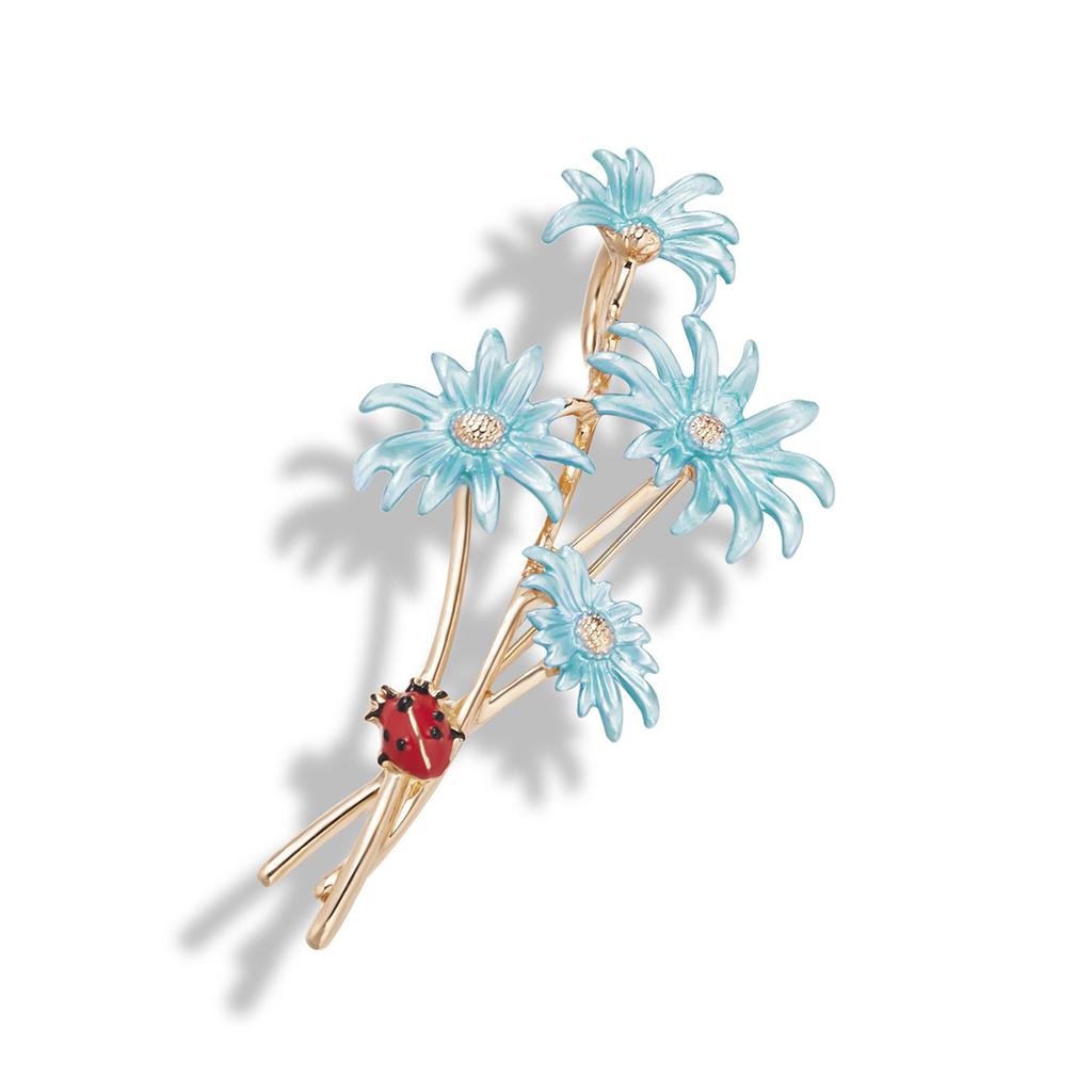 Rinhoo Elegant Daisy Flower Brooches For Women Fashion Sunflower Leaves Enamel Pins Floral Bouquet Badge Wedding Party Jewelry