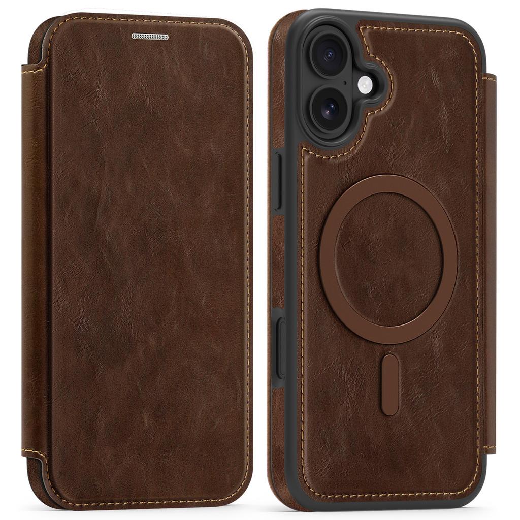 For iPhone 16 Plus Case Compatible with MagSafe RFID Blocking Card Holder Leather Phone Cover
