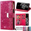 Flip Zipper Leather Case Magnetic Strap Card Slots Bling Glitter Wallet Phone Cover Compatible With iPhone Samsung Huawei Xiaomi