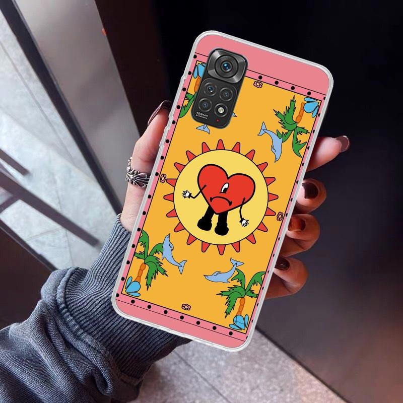 Bad Bunny Heart Phone Case For Xiaomi Redmi Note 15 14 14S 13 12S 12 Pro Plus 11S 11 10S 10 4G Cover 11E 11T 5G Print Fundas Red