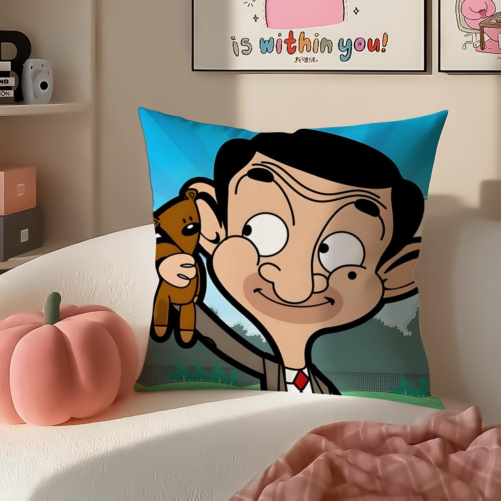 Comedic Cartoon MMr Bean Cushion Cover Pillowcase Short Plush Invisible zipper Room Sofa Cushion Cover