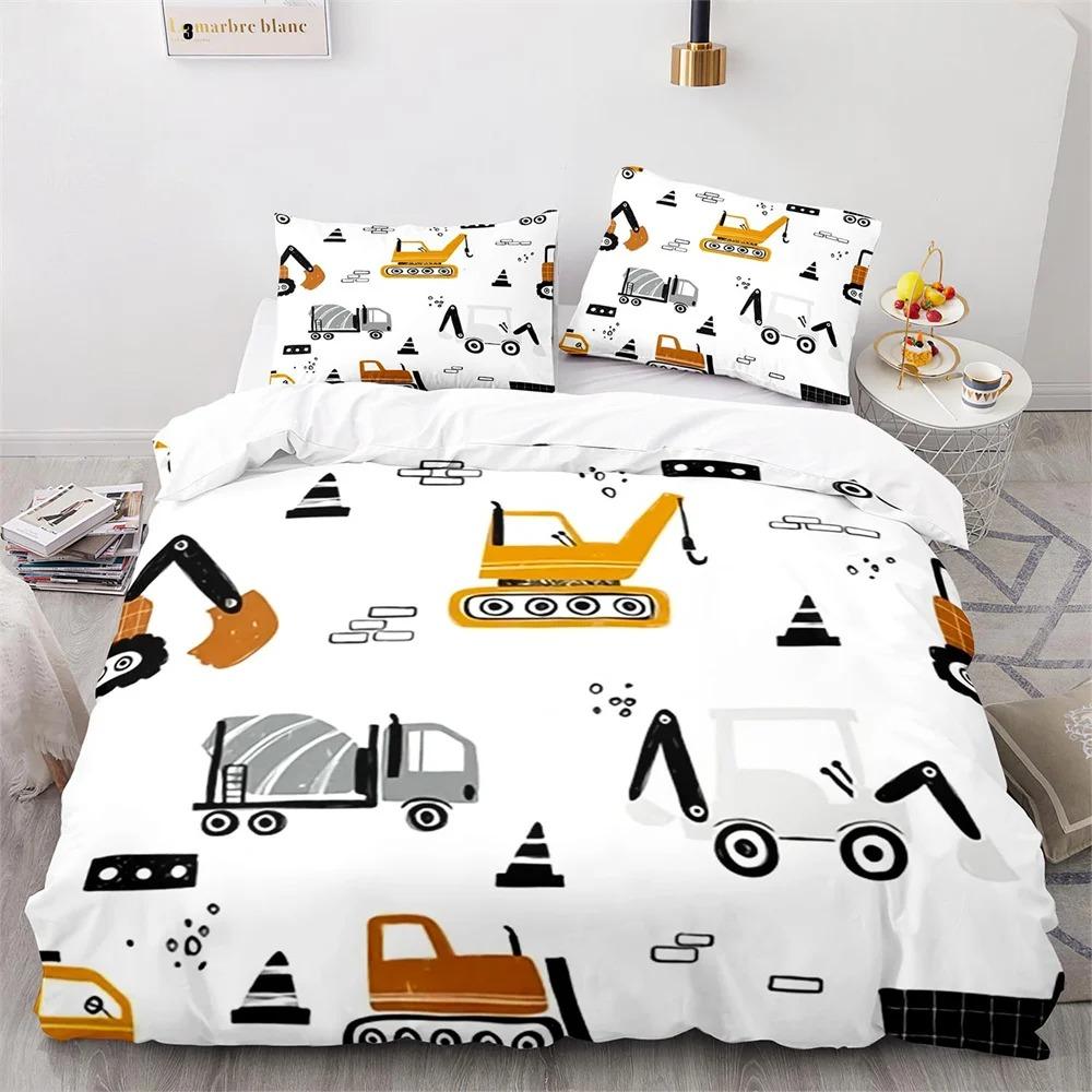 Excavator Duvet Cover Set King Queen Full Size Polyester Bedding Set Kids' Boys Girls Comforter Cover Engineering Vehicle