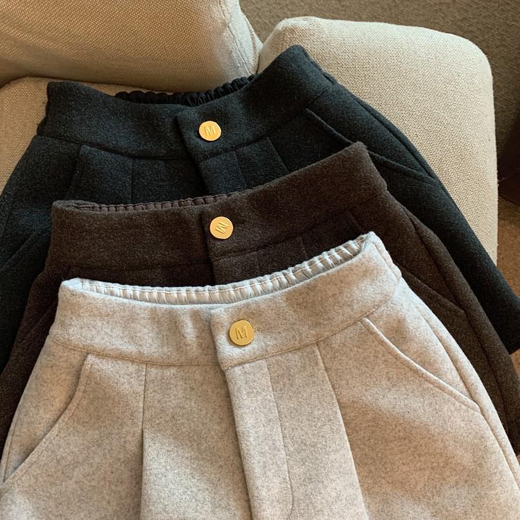 Женские шерстяные шорты с высокой талией и широкими штанинами - Повседневный свободный крой