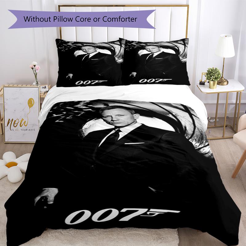 3pcs 007 James Bond Bedding Set Duvet Cover Closure Includes 1 Duvet Cover & 2 Pillowcases, Soft and Comfortable for All Seasons.
