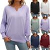 Ladies' Fashion Solid Color V Neck Long Sleeve Casual T-shirt Top