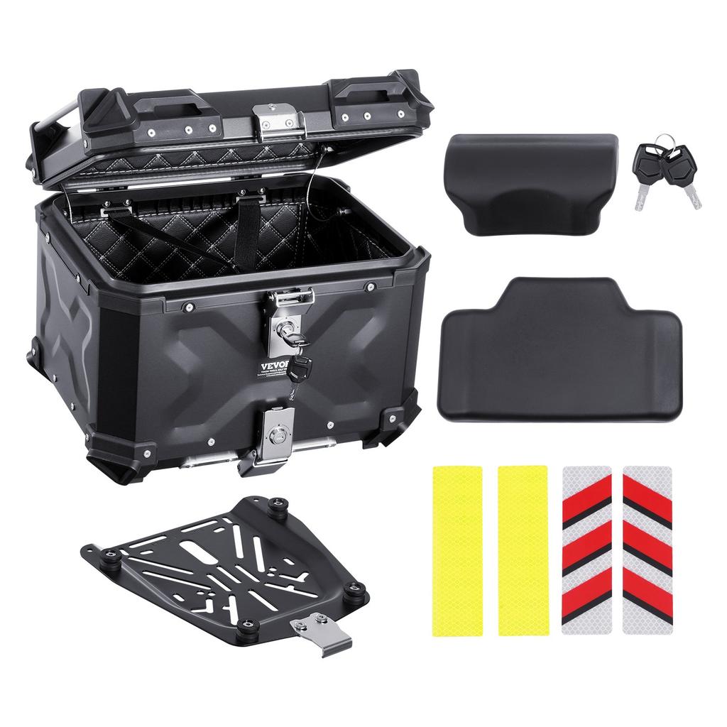 VEVOR Motorcycle Top Case, Universal Aluminum Alloy Motorbike Tail Box with Leather Lining