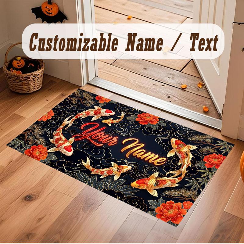 Octopus Sea Life Theme Crystal Velvet Floor Rug Personalized Custom Name Text Warm Carpet Home Decoration