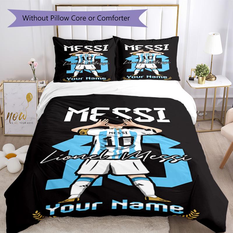 Football Messi Customized Name Custom Bedding Perfect for Study room Breathable Duvet Cover Bedroom Decor Perfect Gift for Women/Men