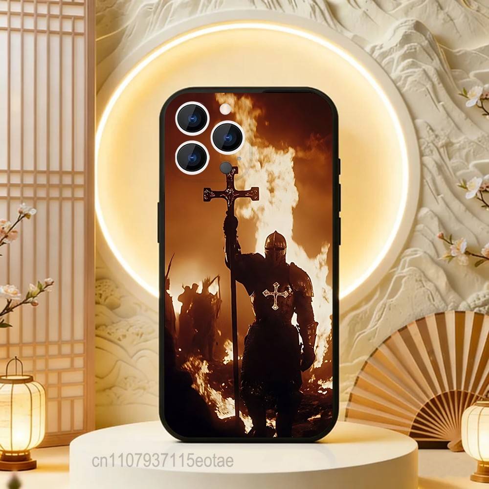 Крестоносец Тамплиер Рыцарь Искусство Черный Мягкий Чехол Для iPhone 17 13 14 15 11 16 12 Pro Max Pro Max Plus E Air Mini Чехол Оболочка для Телефона