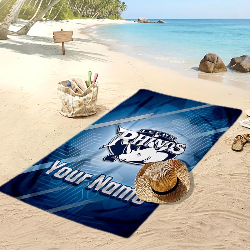 Leeds Rhinos Custom Beach Towel, Print Your Name Text Lightweight Absorbent Towel for Swimming Travel