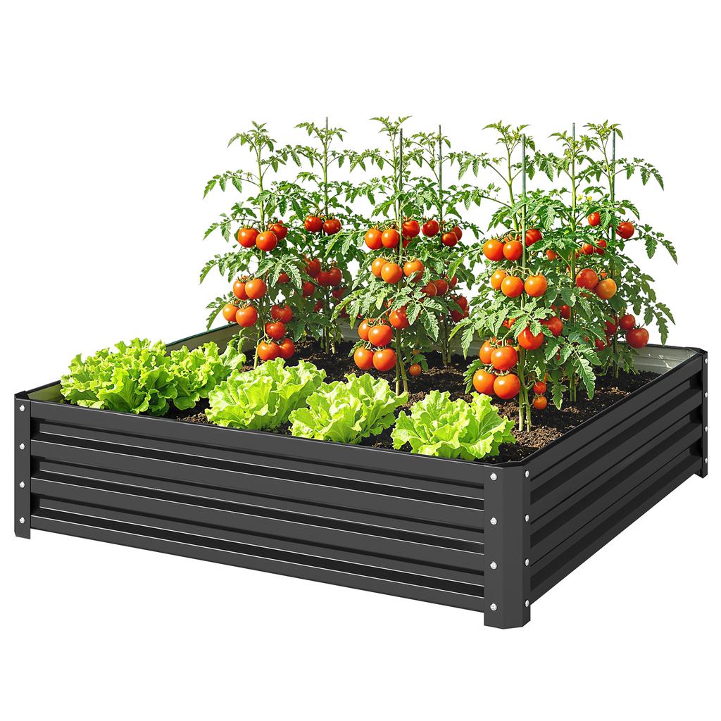 Garden Bed, Planter Box with Steel Housing, Grey, 120 x 120 x 30 cm