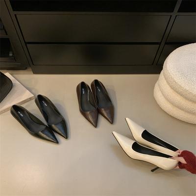 Весна 2025 новый темперамент простые туфли на высоком каблуке модные универсальные остроносые черные туфли-стилеты женская обувь