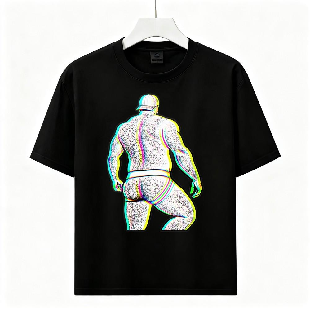 Glitch Bear Man Back View Graphic T‑Shirt Gay Pride Fun Retro Unisex Short Tee