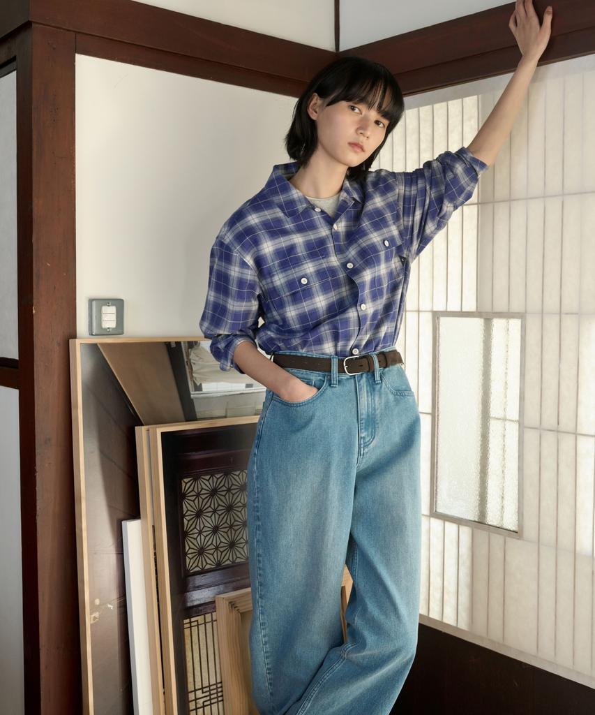 COVERNAT Ring Thread Wide Denim Pants Blue Green