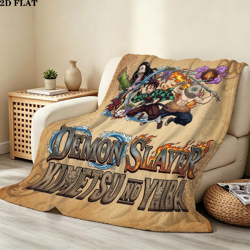 1PC Demon Slayer Patterned Flannel Blanket Suitable For All Seasons For Home Decor Warmth And Comfort Gifts Holiday Present