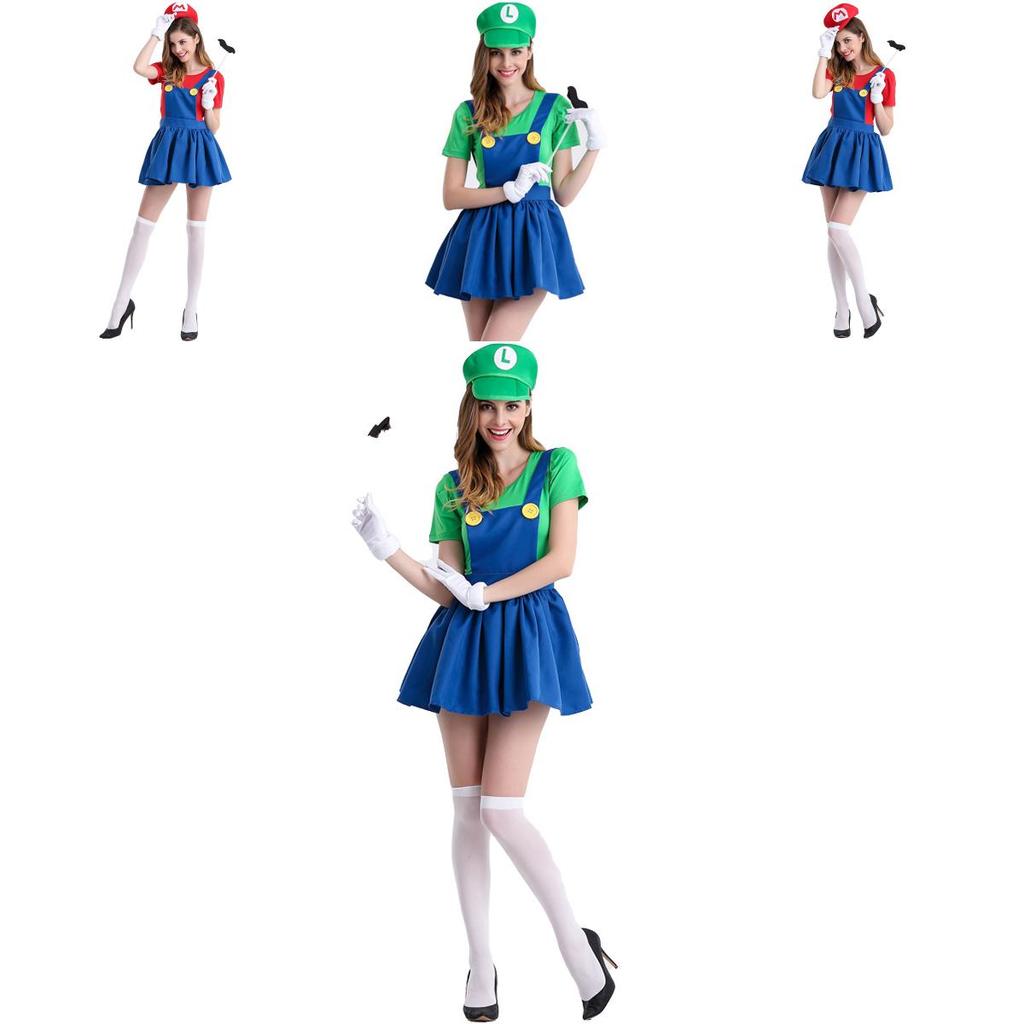 Прочный женский костюм Луиджи для вечеринки с узором Super Mario