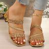 Fashion Fashion Golden Shiny Crystals Sandals Women Luxury Thick Heel Party Shoes Woman Summer Woven Strap High Heeled Sandles Female
