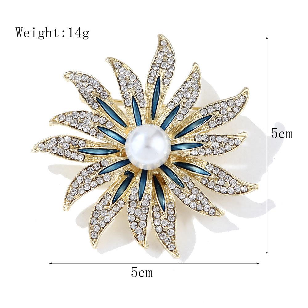 Exquisite Pearl Sunflower Brooches Lapel Pin Lady Rhinestone Flower Brooches Corsage Coat Wedding Jewelry for Women