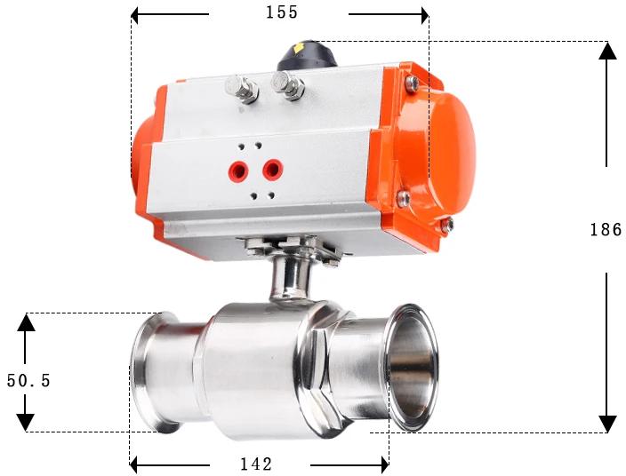 19-108mm Pipe 1.5" 2" -4" Tri Clamp 304 316L Stainless Steel Sanitary Ball Valve With Pneumatic actuator Homebrew