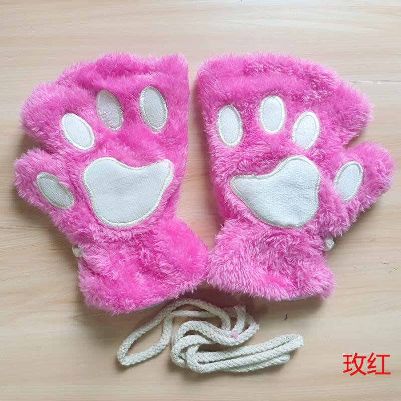 Мультяшные милые перчатки с кошачьими когтями, женские плюшевые варежки, теплые мягкие плюшевые короткие перчатки без пальцев с пушистым медведем и котом, костюм на половину пальца