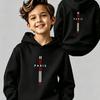New autumn/winter Christmas boys' hooded sweatshirt, featuring Parisian alphabet prints on the front and back, casual style.