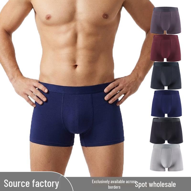 Bamboo Fiber Men's Mid-Waist Breathable Boxer Briefs - Pure Color, Comfortable Fit