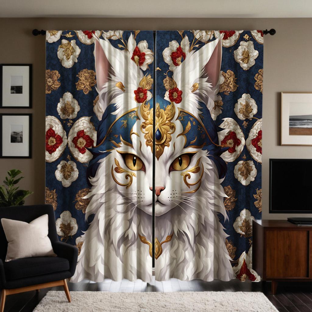 Hd Euro American Style Embroidery Elvis Decorative Curtain Blue Tie Digital Printed Home Decoration Decora Curtains Set Of 2 Made Polyester