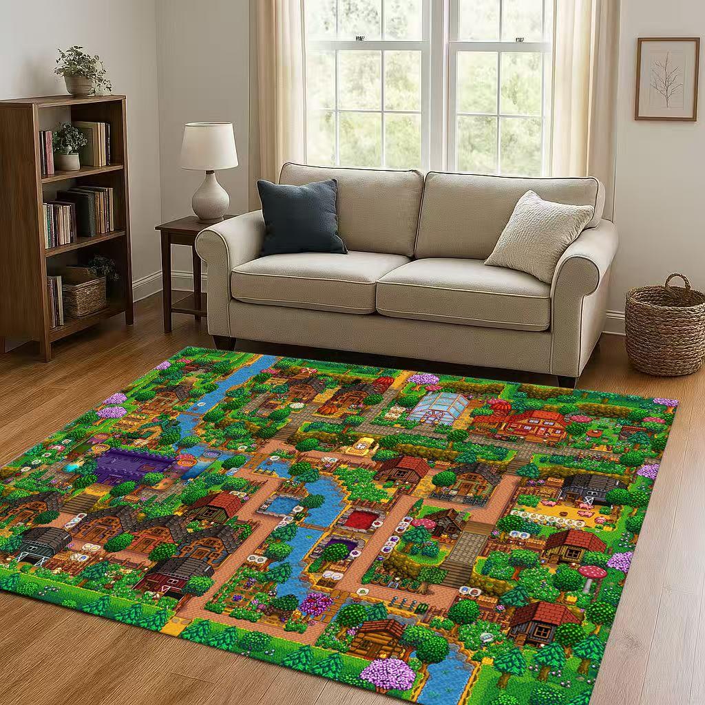 Retro Pixel Game Stardew Valley Farm Map living Room Non Slip Area Rug Soft Carpet for Bedroom Playroom Sofa,Home Decor Doormat