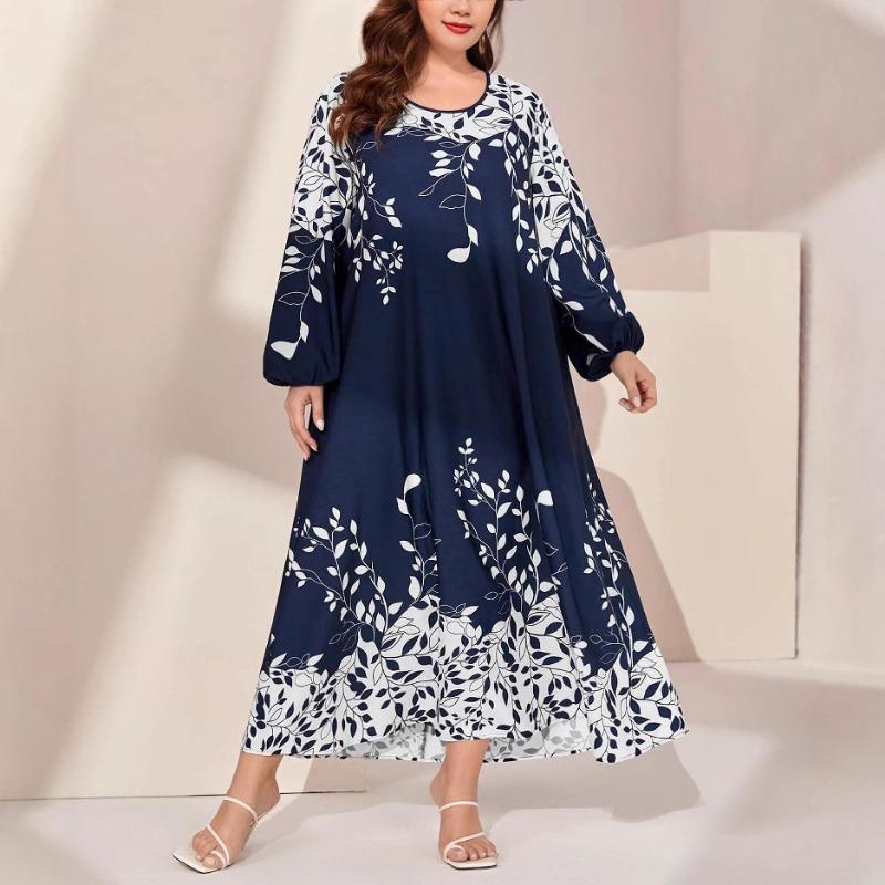 Plus Size Women's Autumn New Fashion Commuter Temperament Print Loose Long Dress