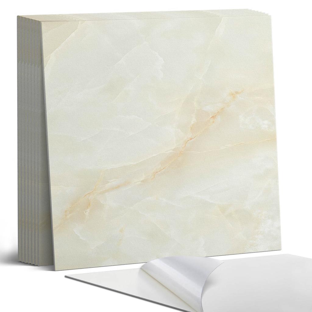 Pack of Vinyl Tiles with Decor for Kitchen or Bathroom Elegant Marble Pattern 9x30x30 cm