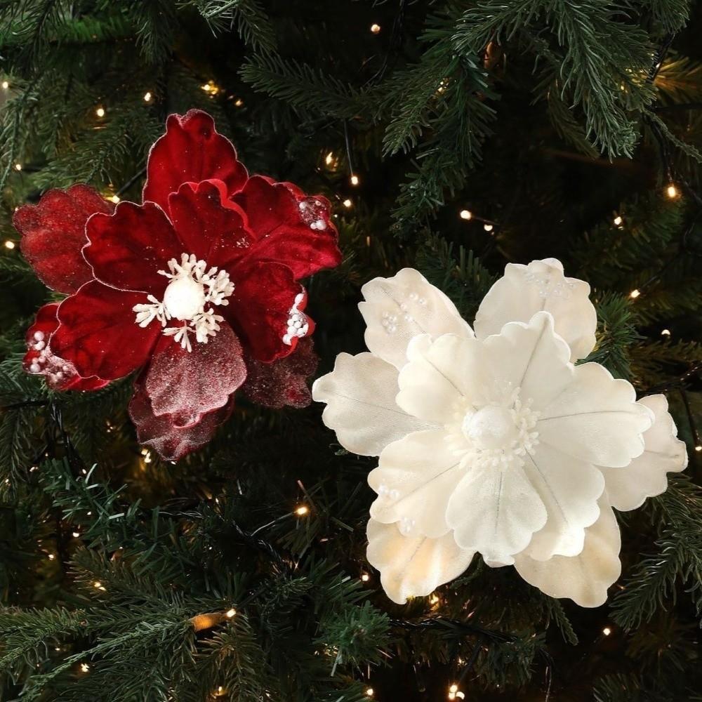 Lifelike Flocked Christmas Magnolia Flowers Christmas Tree Floral Pick Table Centerpiece