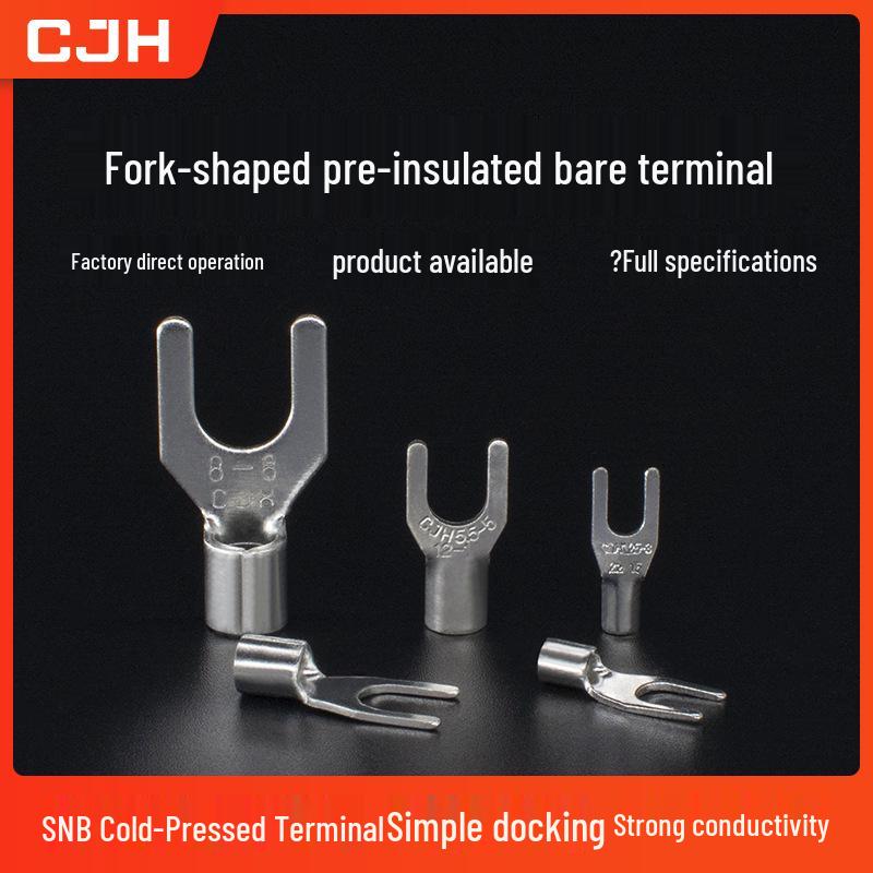 CJH Purple Copper Solder Joint Fork Terminal Connector, 1000 pcs, SNB1.25-3.2 Cold Press Bare Wire Copper Lug.