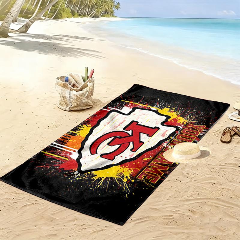 Custom Name,Kansas City Chiefs Print Beach Towel, Large Soft Quick Dry Towel for Beach Camping Swimming