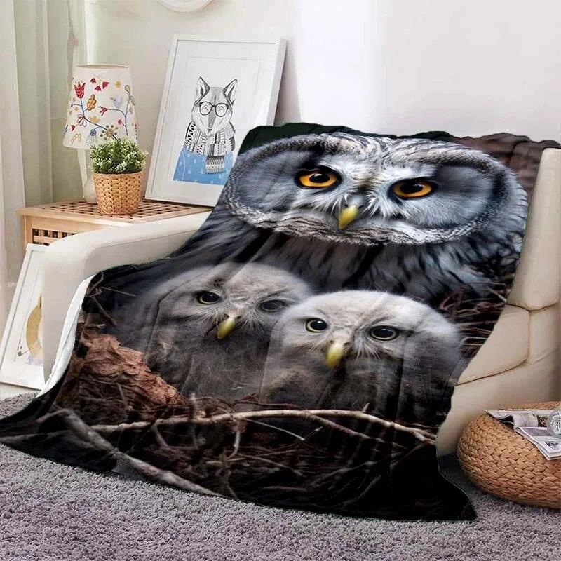 Фланелевое одеяло с 3D принтом совы, теплое и мягкое одеяло с рисунком совы для дивана, офиса, дома, путешествий, кемпинга, подарок на день рождения