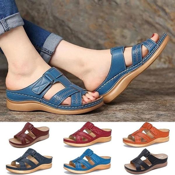35-44 Summer Women Premium Orthopedic Open Toe Sandals Female Slippers Buckle Strap Vintage Anti-slip Breathable Slippers Plus Size Sandals